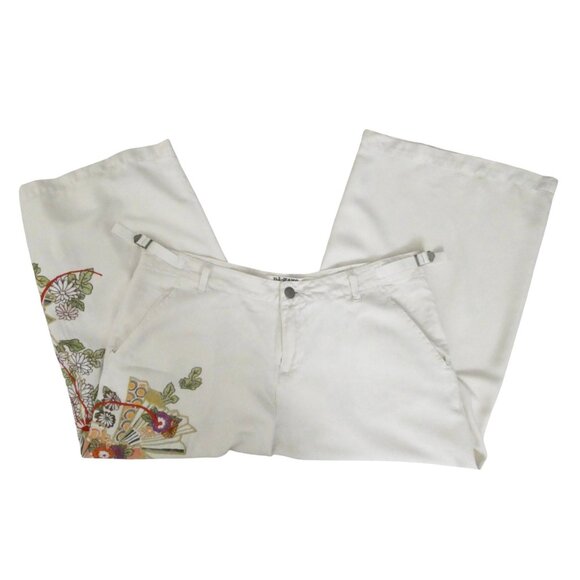 DA-NANG Fan embroidered cropped silk twill pants sz L wide leg y2k - Picture 7 of 9